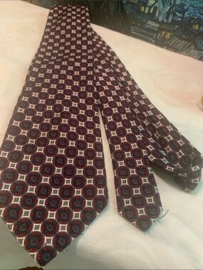 Jos. A. Bank Burgundy and Navy Geometric Silk Tie